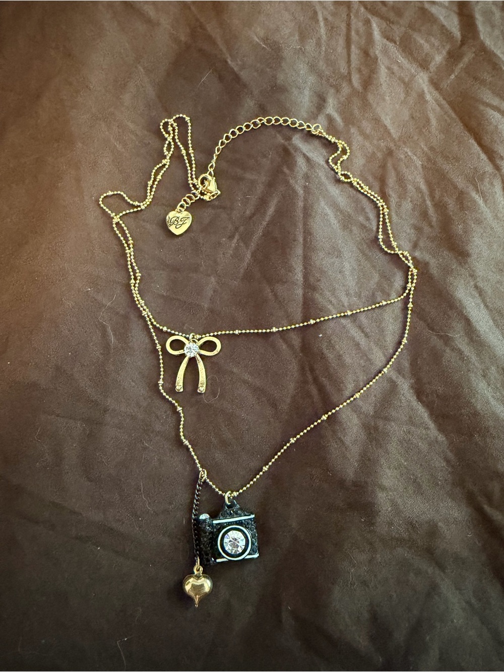 Betsey Johnson Gold Bow and Camera Layered Necklace